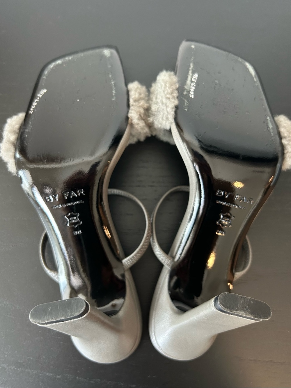 BY FAR Gray Shearling Strap Heeled Sandal - Picture 8 of 10
